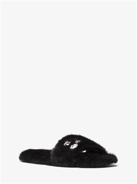 Delphine Crystal Embellished Faux Fur Slide Sandal 